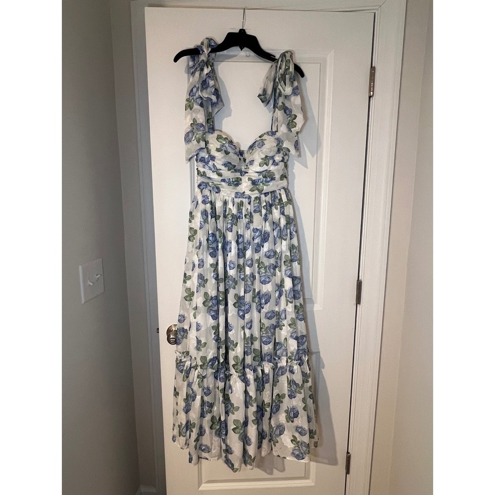 Petal & Pup White Midi Dress with Blue and Green Floral Print